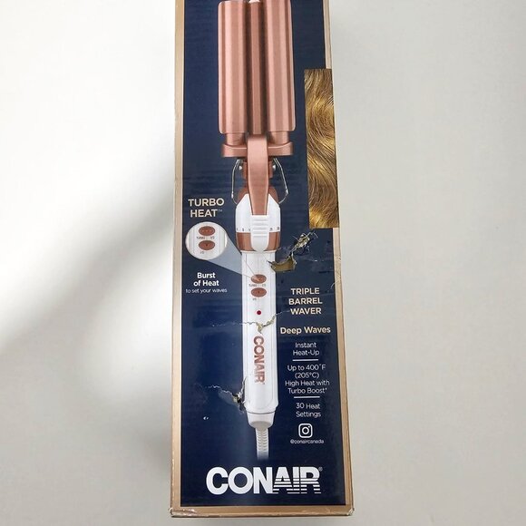Conair Double Ceramic 3 Barrel Curling Iron | Hair Waver | Beachy Waves Styler - Picture 2 of 4